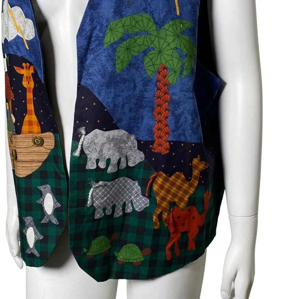 Vintage 1997 Noahs Ark Patchwork Vest Handmade Crafters Label One Size Fits All - Picture 3 of 9